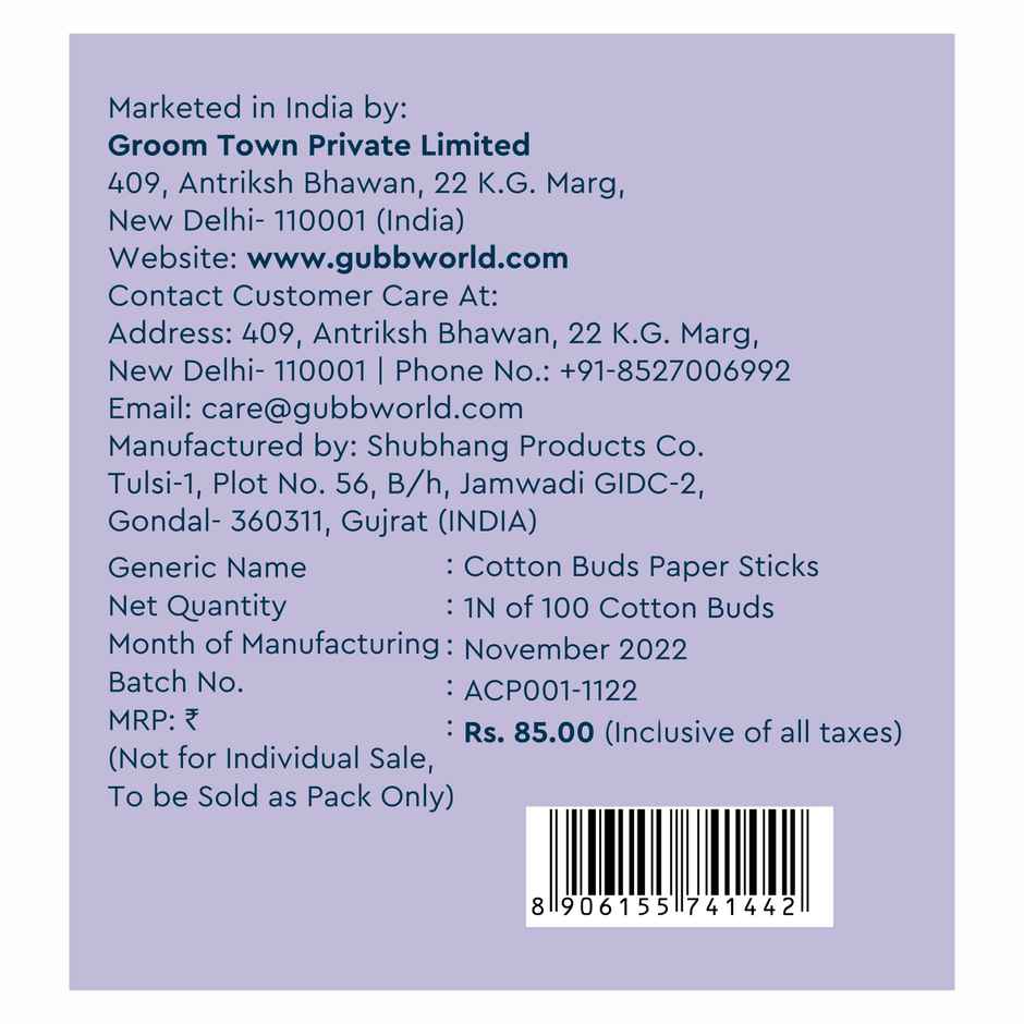 GUBB Cotton Buds In Paper Stick