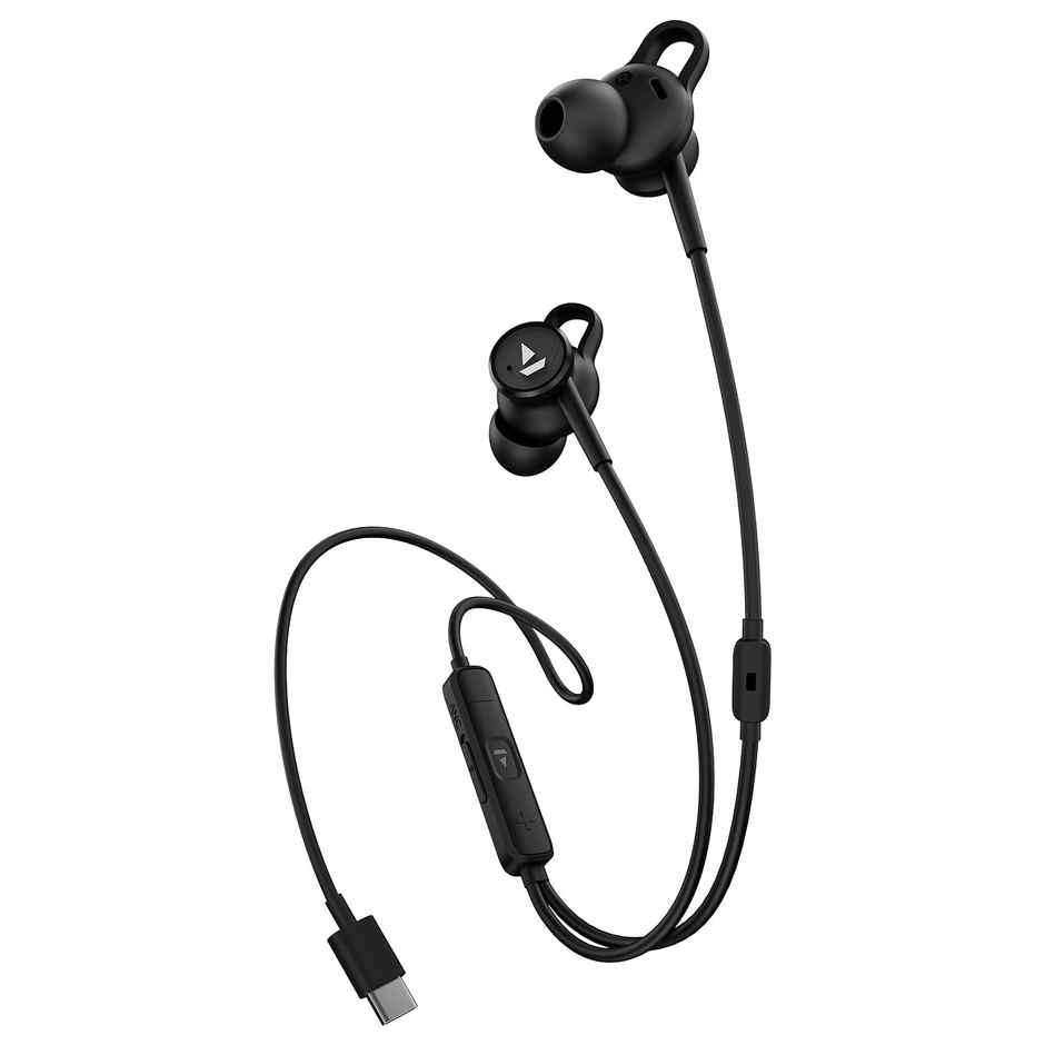 boAt Bassheads 122 ANC Wired in Ear Earphones with 25Db Active Noise Cancellation, 13Mm Drivers, Ambient Mode, Type-C Jack, in-Line Microphone, Snug Fit & Multi-OS Compatibility - Black