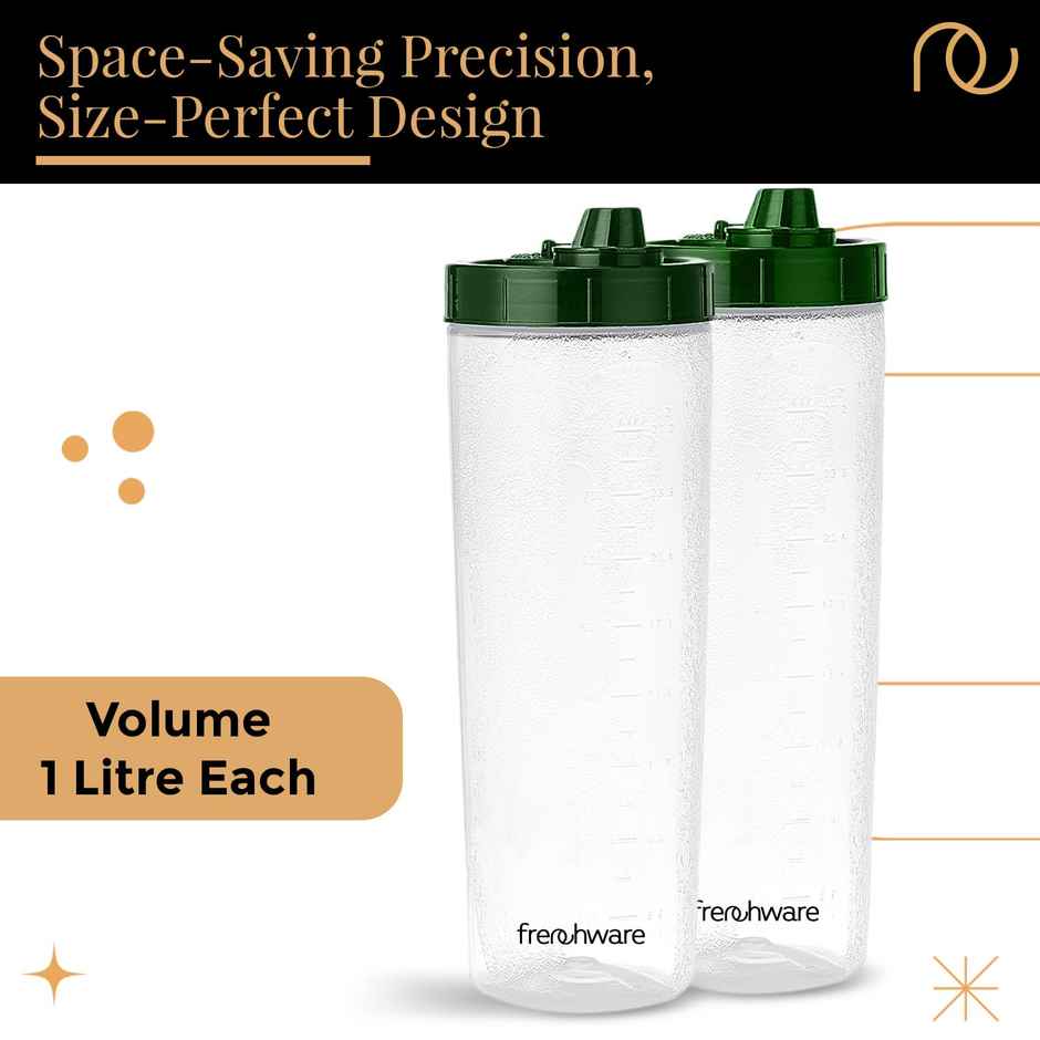 Frenchware Oil Dispenser, BPA-Free Plastic, 100% Food-Grade | 2 Pack, 1 L Each - Glossy Green