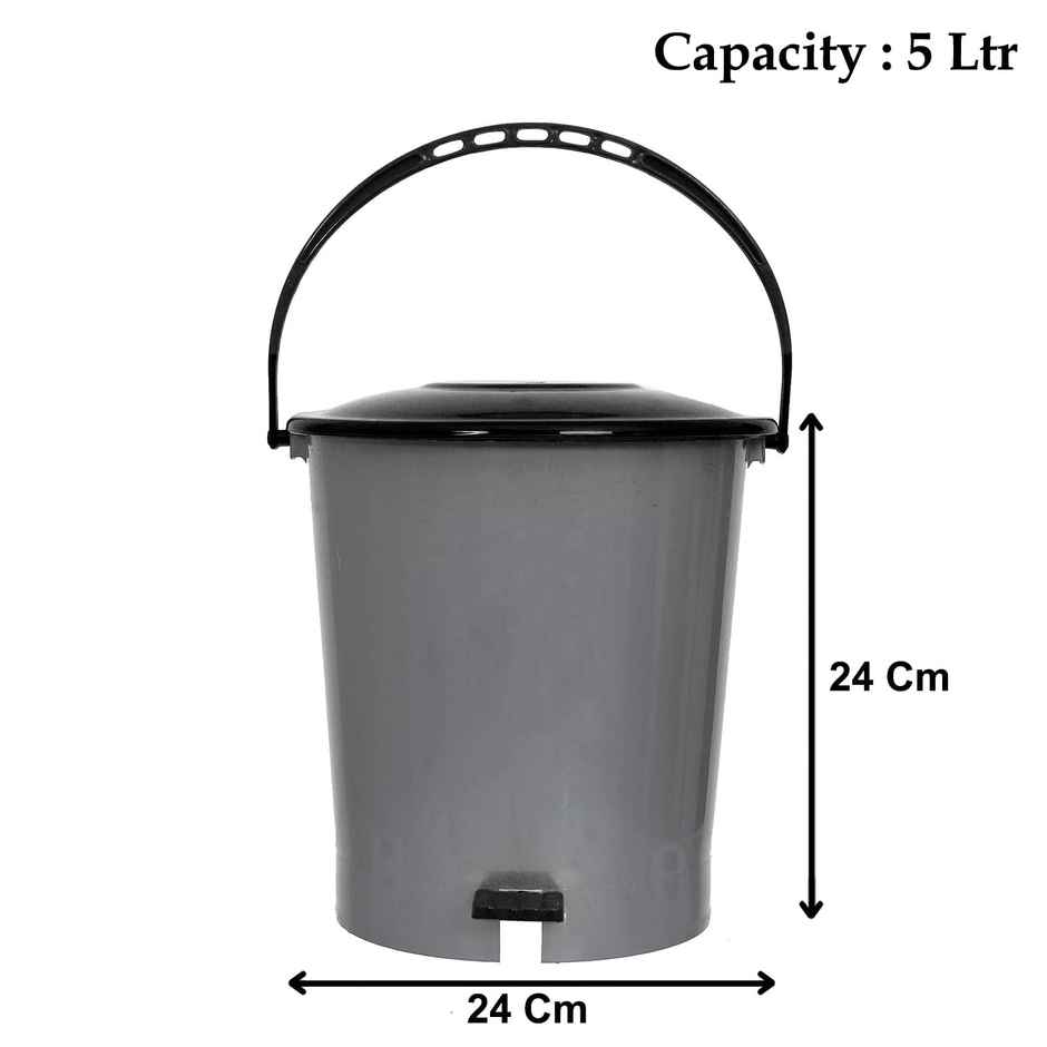 Kuber Industries Plastic 5 L Pedal Dustbin with Handle|Office | Kitchen | Bathroom | Grey & Black