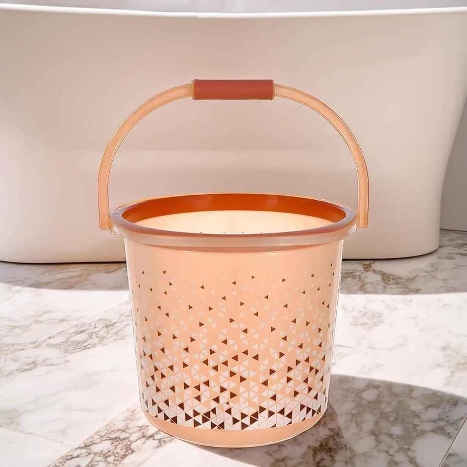 Kuber Industries 18 L Unbreakable Plastic Bucket for Bathroom | Triangle Print | Brown