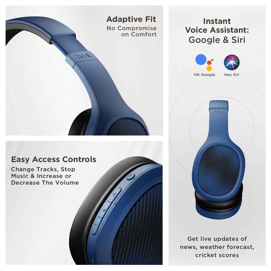 boAt Rockerz 460 Over Ear BT Headphones W/ 30H Playtime, 40Mm Drivers, Signature Sound (Bold Blue)