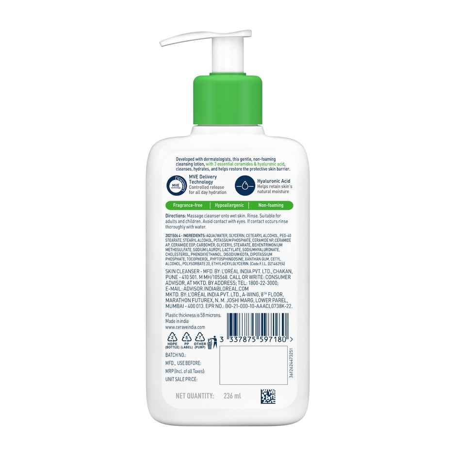 CeraVe Hydrating Cleanser Non-Foaming Face Wash For Dry Skin With Ceramides & Hyaluronic Acid