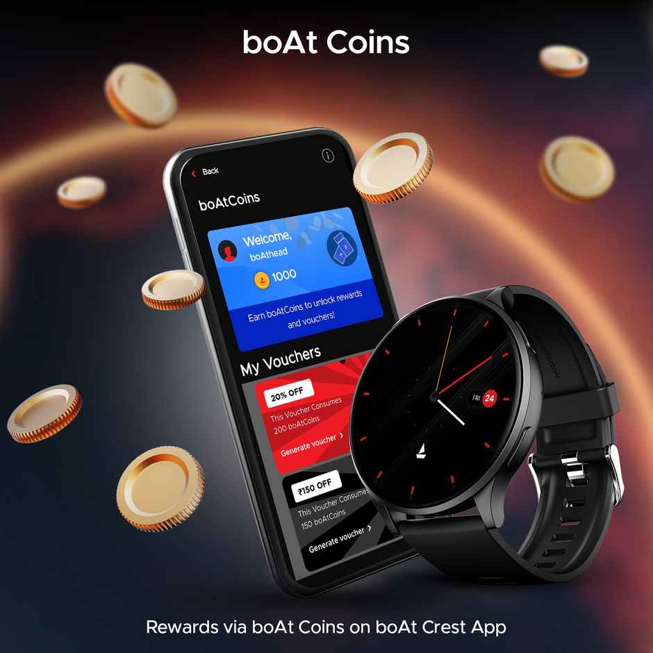 boAt Lunar Prime Smartwatch | 1.43" AMOLED Display | BT Calling - Charcoal Black