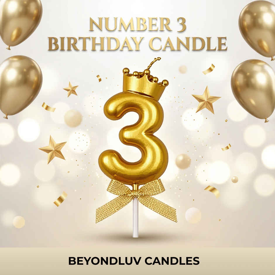 BeyondLuv Candles for Kids Birthday Party 3 Golden Number Candle With Crown