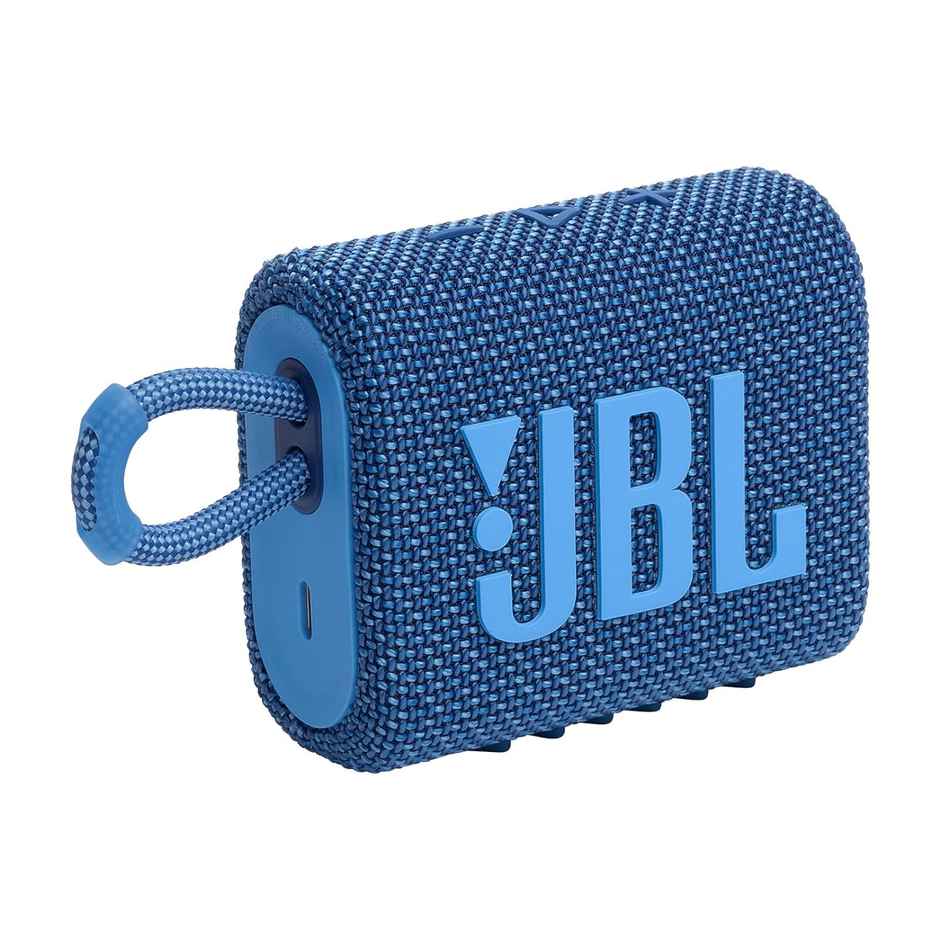 JBL Go 3 Eco with eco-Friendly Recycled Materials and Packaging, Without Mic, Wireless Portable Bluetooth Speaker, Pro Sound, Vibrant Colors with Rugged Fabric Design, Waterproof, Type C - Blue