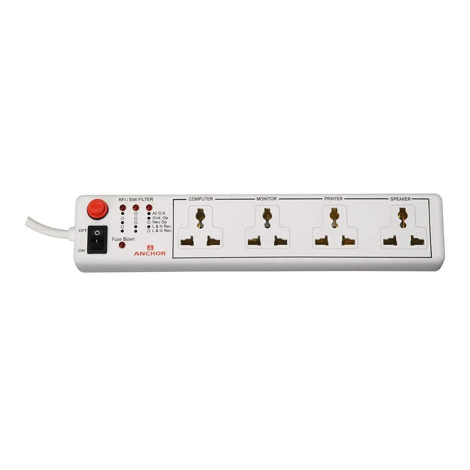 Panasonic 6 Amp 4 Way Universal Socket With Single Switch, 22047, White