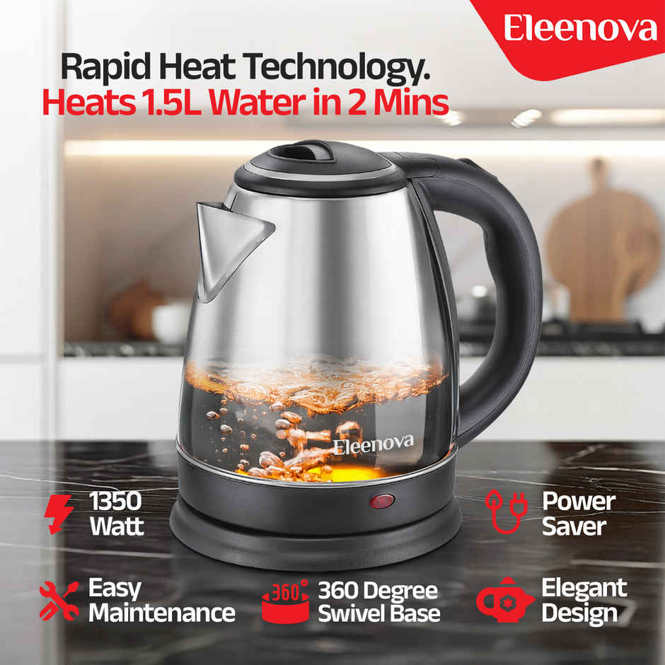 Eleenova Optima 1.5 L Kettle-1500 W, Cool-Touch Handle & Lid, Auto Cut-Off