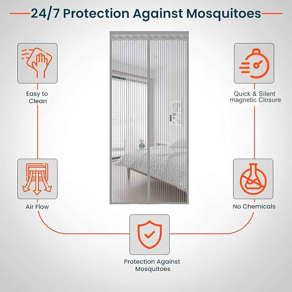 BonKaso Magnetic Mesh Curtain For Door/Window | Gray - 220 x 110 cm