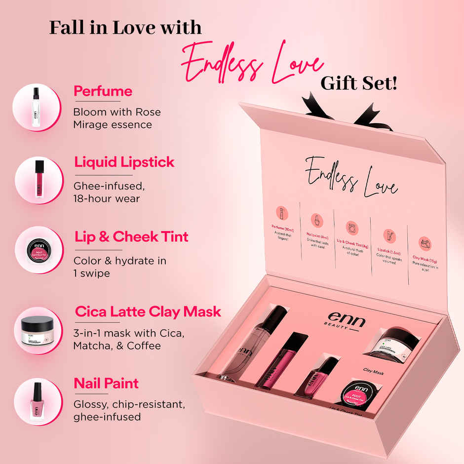 ENN Beauty Endless Love Gift Set | Clay Mask | Lipstick | Nail Paint | Lip & Cheek Tint | Perfume
