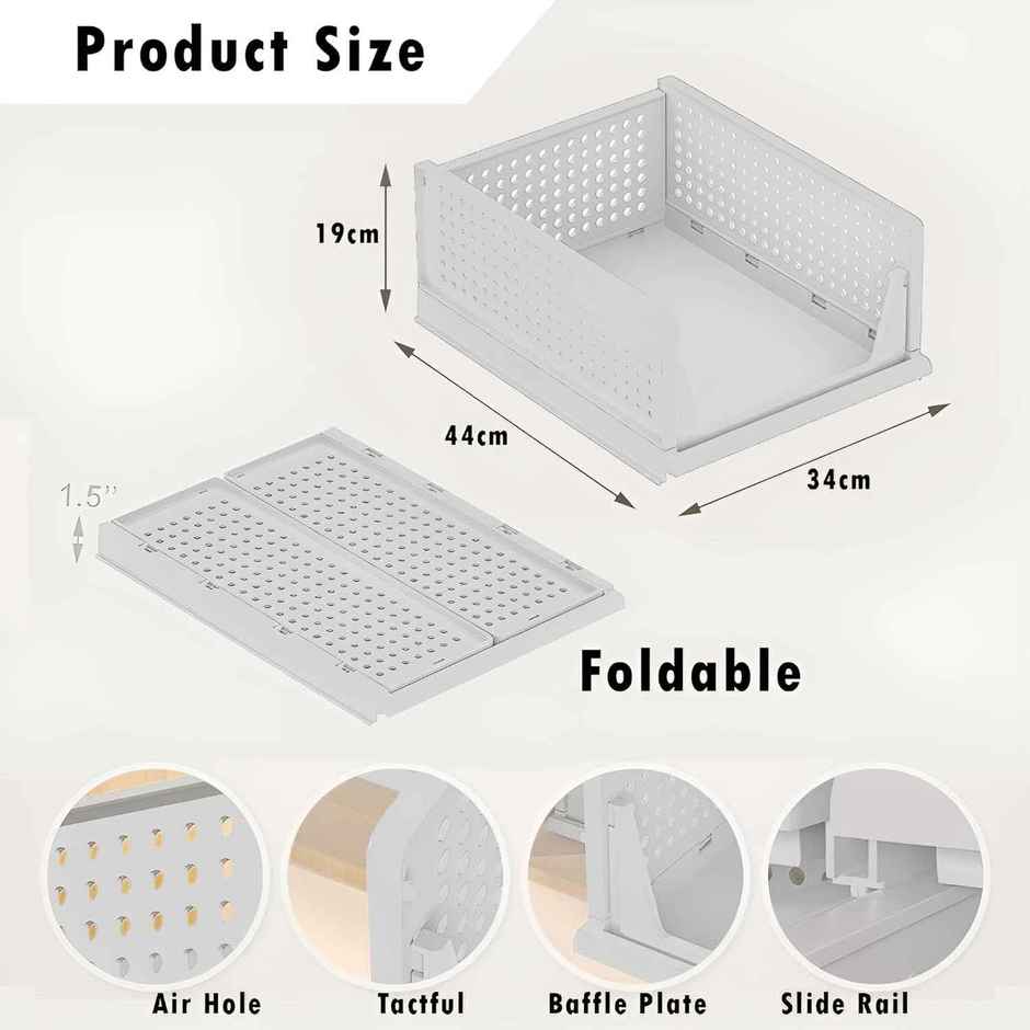 Kuber Industries Plastic Storage Wardrobe Organizer for Almirah|Large|Pack of 4|White