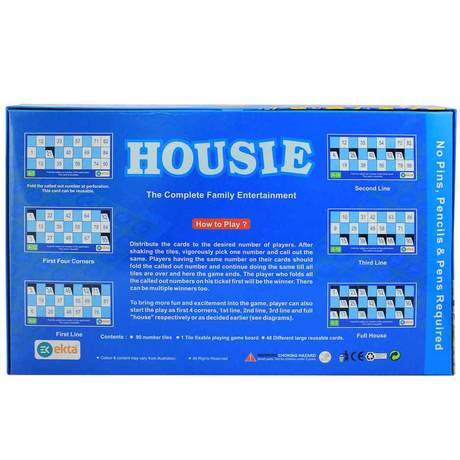 Ekta Housie Deluxe Educational Board Game with 48 Reusable Card & Fixable Tile,Family Game|8+ Year