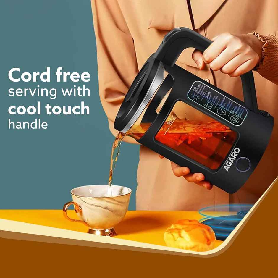 Agaro Galaxy Electric Kettle With Keep Warm Function Free Pp Plastic & Glass Body Bicolor Led, 1.5L