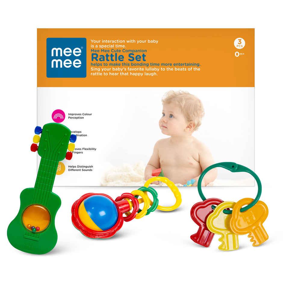 Mee Mee BPA Free Baby Rattles Set Gifts For New Born Girls Boys (3 Toys)