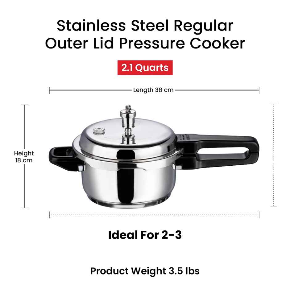 Vinod 18/8 Stainless Steel Regular Outer Lid Pressure Cooker - 2 L