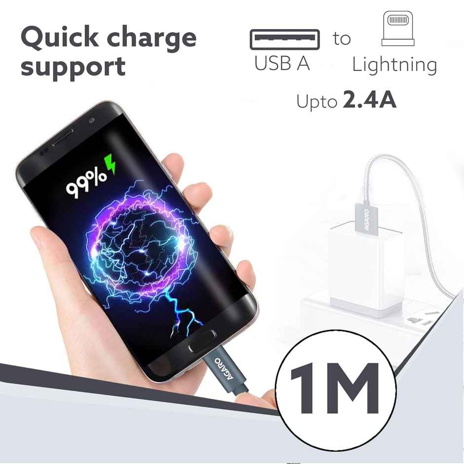 AGARO Blaze Type C to Lightning Nylon Braided cable 1M - Grey