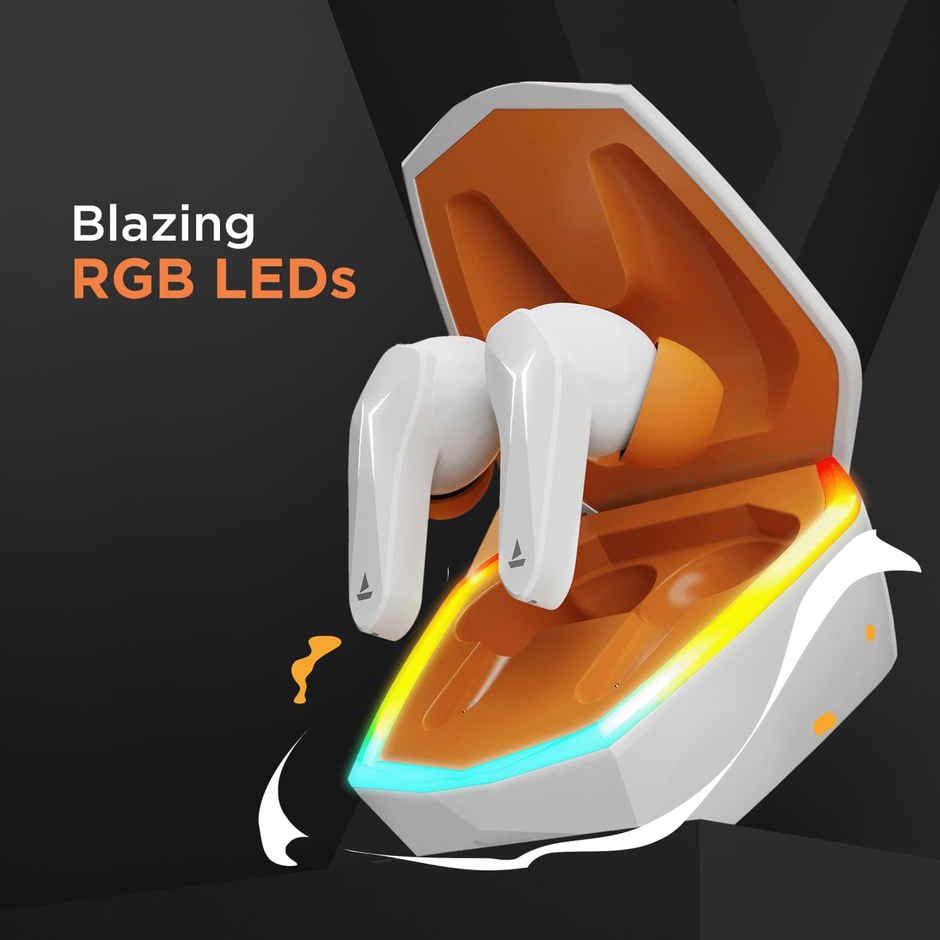 boAt Immortal 128 TWS Earbuds for Gaming w/ 40H Playtime, BEAST Mode & RGB LEDs (White Sabre)