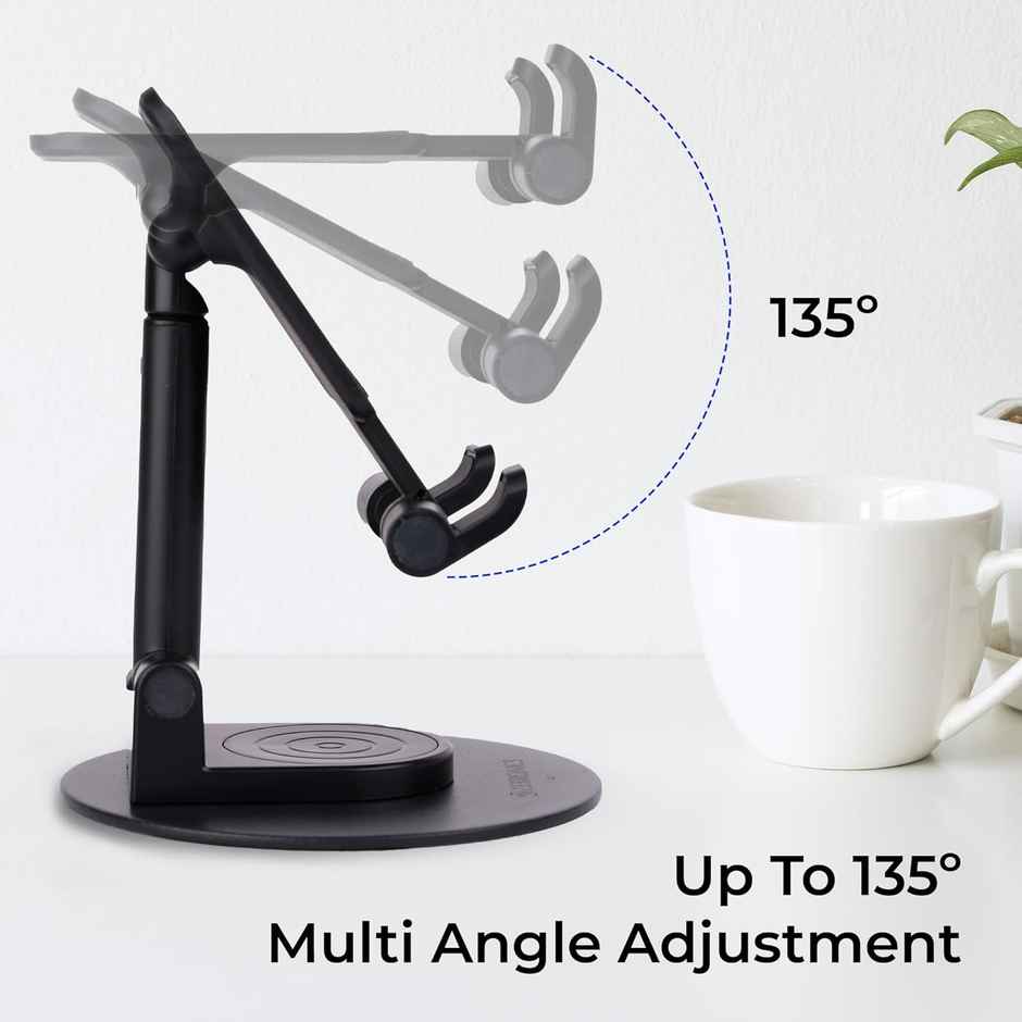 Zebronics MTS100 Mobile & Tablet Stand with 360 Degree, Foldable, Adjustable Height, Anti-Skid Base