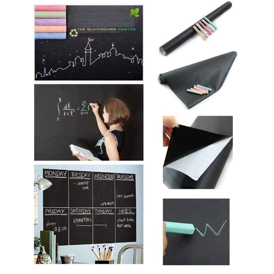 Chrome Waterproof Chalkboard Removable Vinyl Wall Sticker Decal with 5-Pieces Chalk(Black,45X200cm)