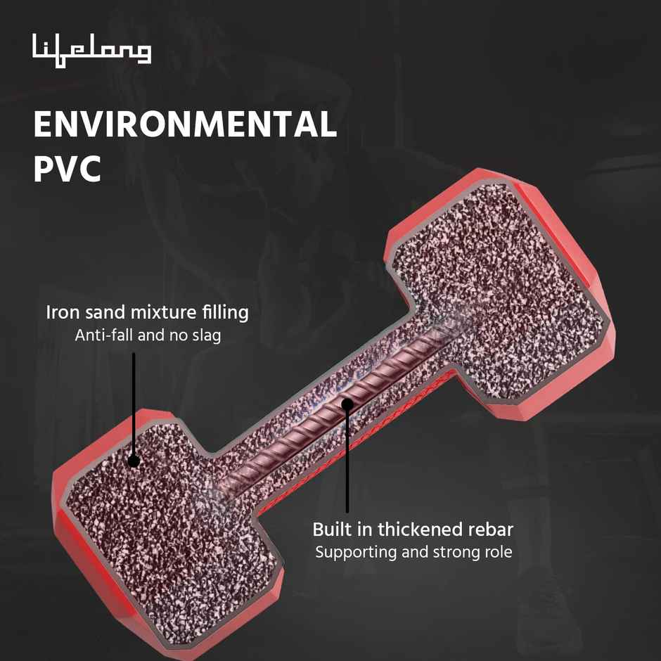 Lifelong Pvc Hex Fixed Dumbbells | Pack Of 2 - 4 Kg X 2 | Red | For Home