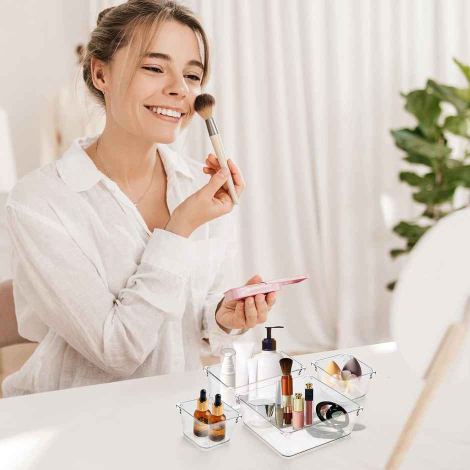 Perpetual Desk Drawer Organizers Trays Set Clear Plastic Storage Bins Bathroom Drawer Tray Set