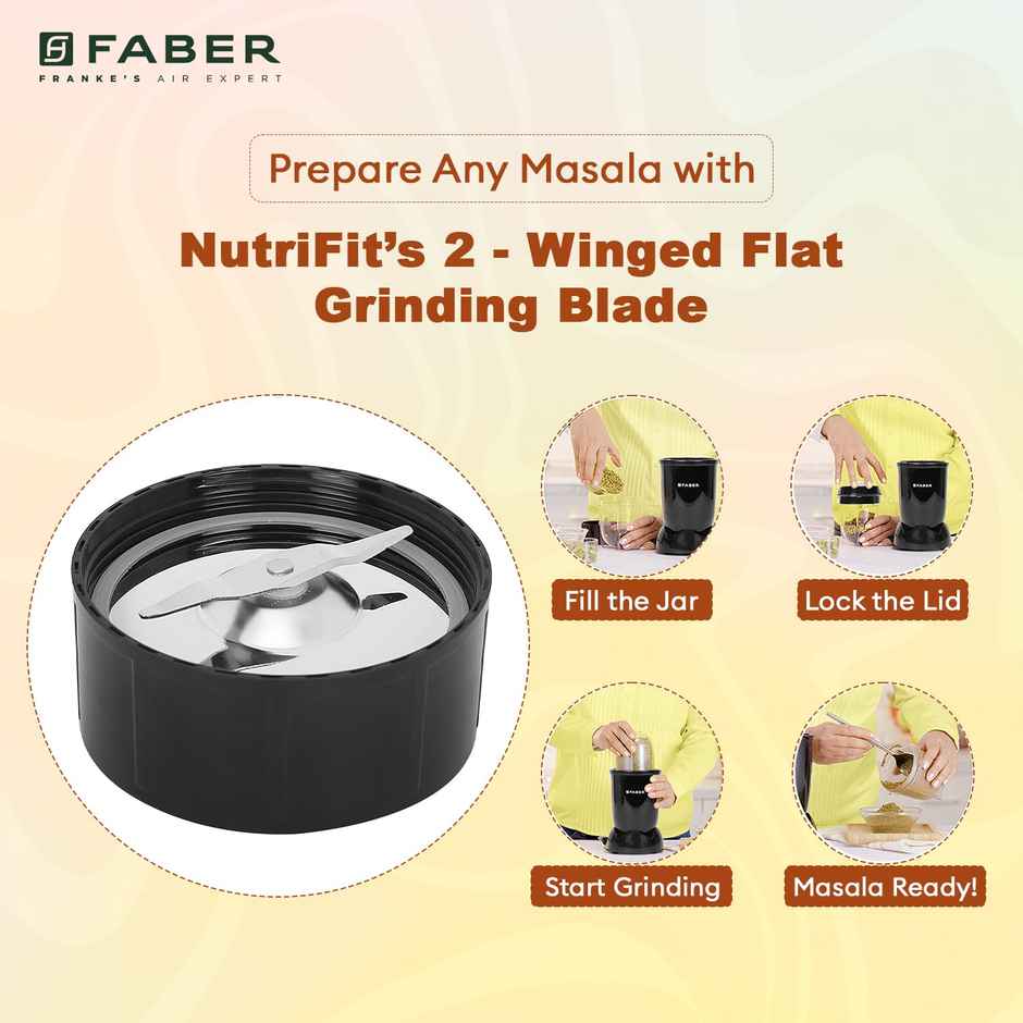 Faber Sportz Blender 3-in-1 Nutrifit Nero | 400W | Detachable SS Blade |3 PC Jar 500ML+300ML+500ML Mug