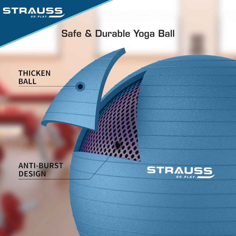 Strauss Rubber Anti-burst Gym Ball | Round Shape | 55 Cm | Blue