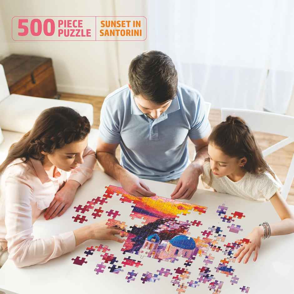 Flo Toys Sunset in Santorini 500-Piece Jigsaw Puzzle for Kids & Adults - Fun Travel Game & Family Activity