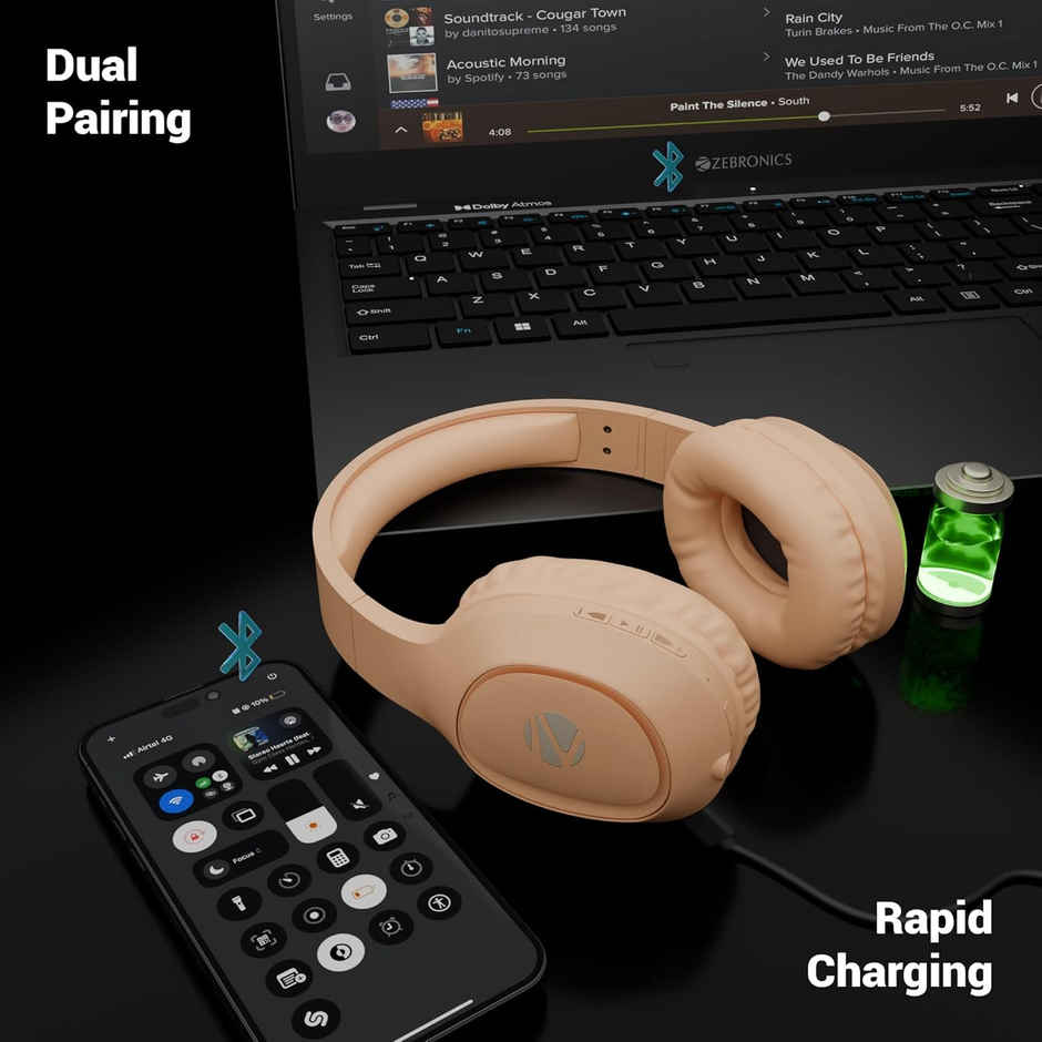 Zebronics Thunder Neo Wireless Over-Ear Headphone, 60 Hr Backup, Bt 5.4, Gaming, Deep Bass, Orange