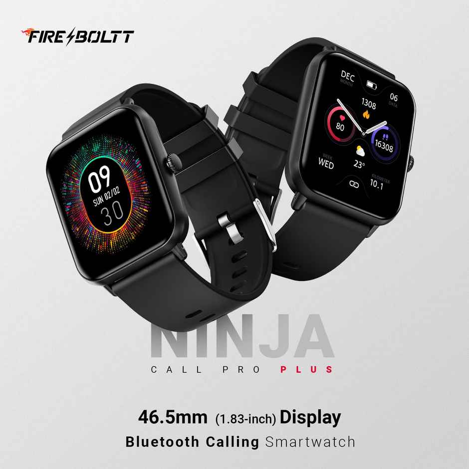 Fire-Boltt Ninja Call Pro Plus Smart Watch 1.83" HD Display, Bluetooth Calling, AI Voice Assistant, 100 Sports Modes, IP67 Waterproof, SpO2 Monitor - Black