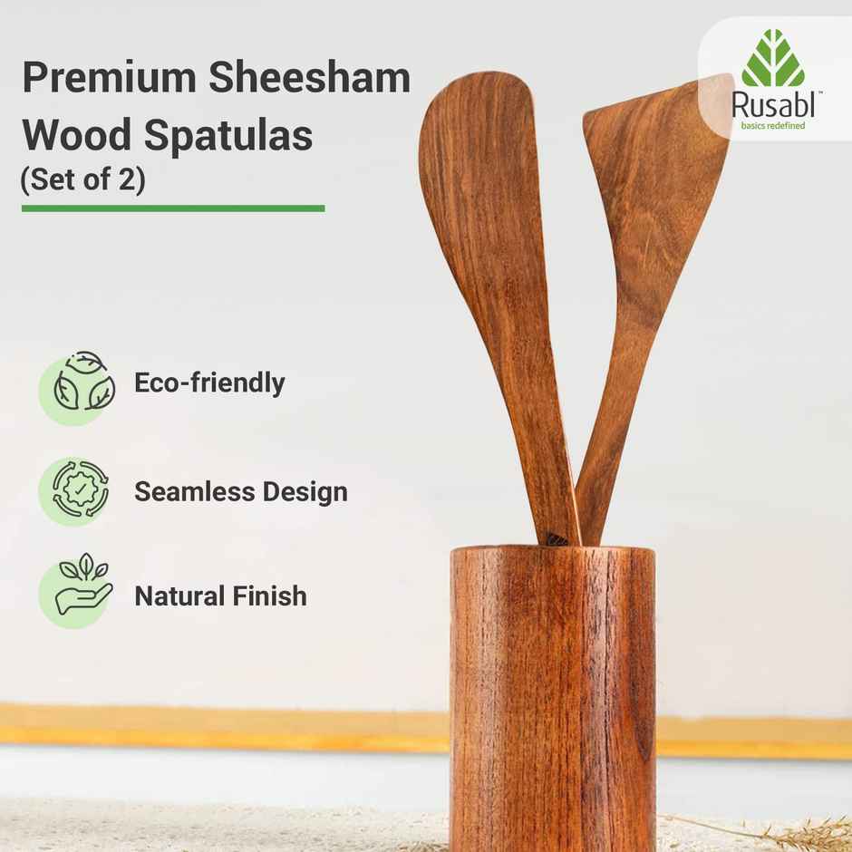 Rusabl Pure Sheesham Wooden Spatulas for Cooking & Baking, Non-Stick, Heat Resistant