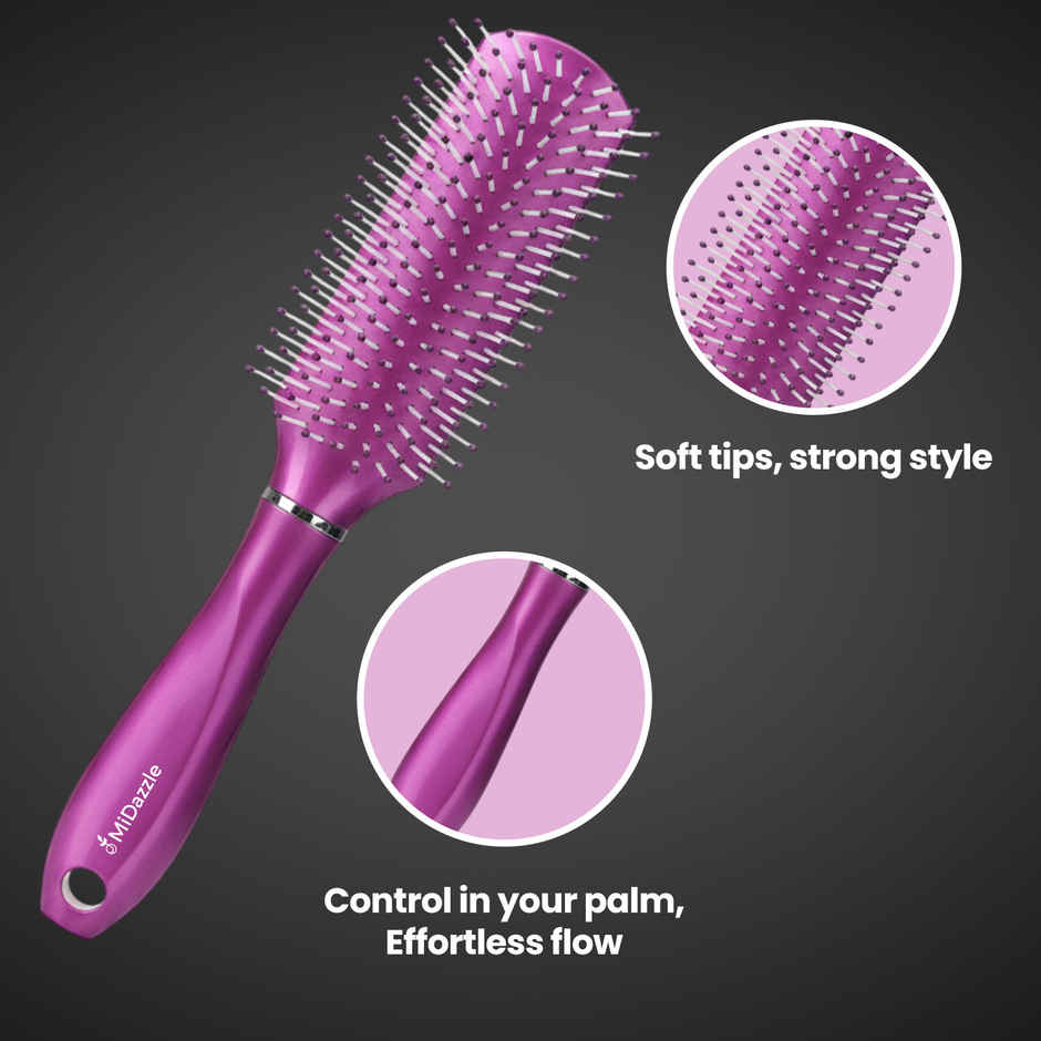 Midazzle Styling |NEO Flat Pink Hair Brush for All type Hair |MIHB0038