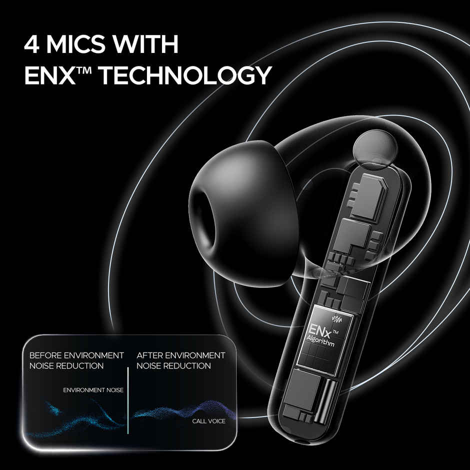 boAt Airdopes 121 Pro Plus TWS Ear Buds with mic,100HRS Battery, 4Mics ENx, 50ms Low Latency, Fast Charge, LED Display, IPX5, v5.3 Bluetooth in Ear Earbuds - Black