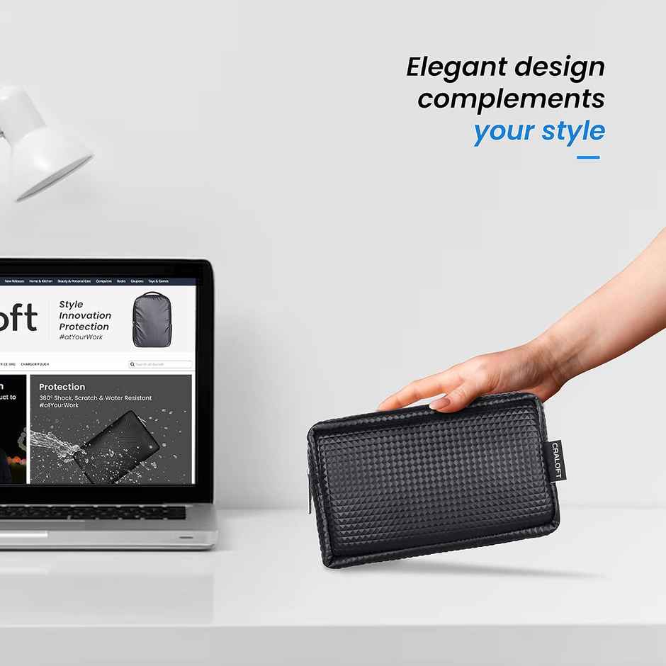 Craloft Laptop Charger Pouch/Travel Organizer Pouch for Cables/Hard Disk(Black-Pack of 2)