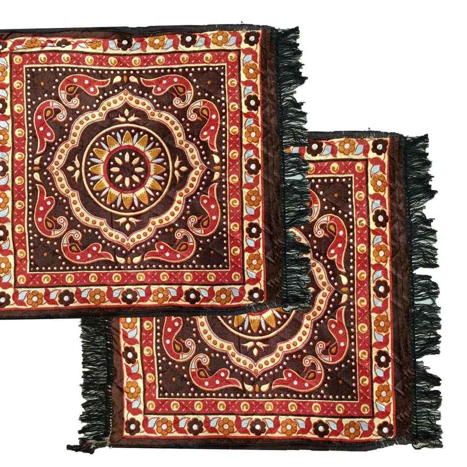 Elegant Weavers Square Aasan Mat | Pack of 2 | Brown