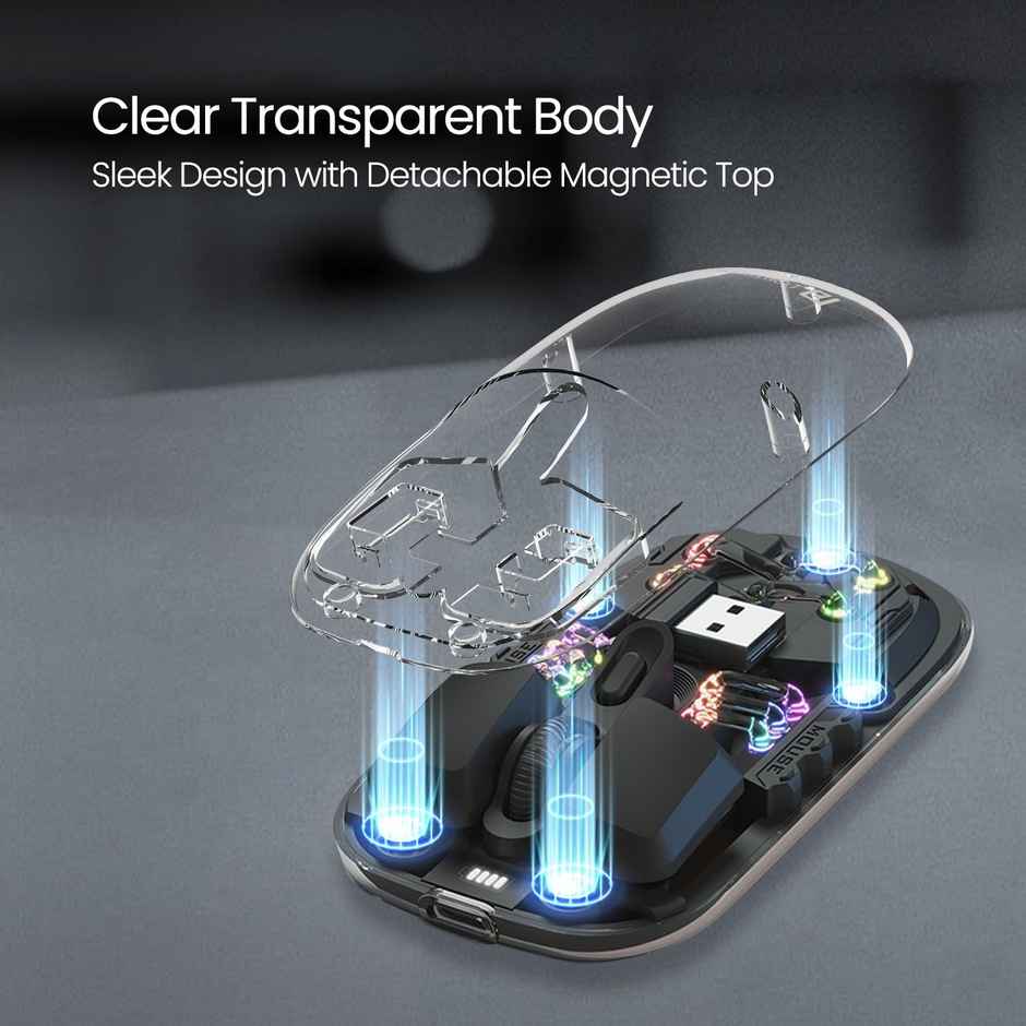 Portronics Toad 5 Transparent Bluetooth Mouse with 2.4GHz & BT5.3 Dual Wireless, Rechargeable(Black