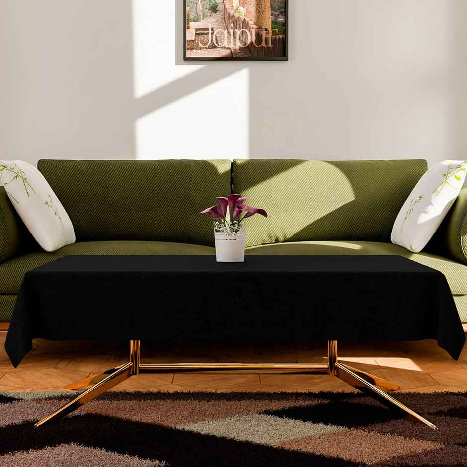 Kuber Industries Luxurious Jute Fabric Center Table Cover for Everyday Use|40x60 Inch|Black