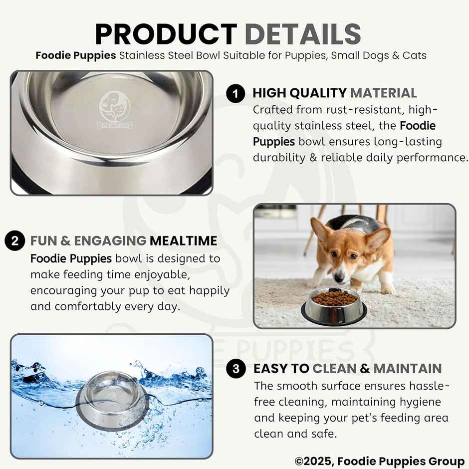 Foodie Puppies Stainless Steel Pet Feeding Bowl for Dogs and Cats | 450 ml
