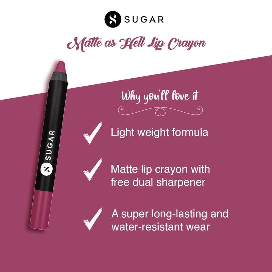 SUGAR Cosmetics Matte As Hell Crayon Lipstick - 32 Miss Rosa