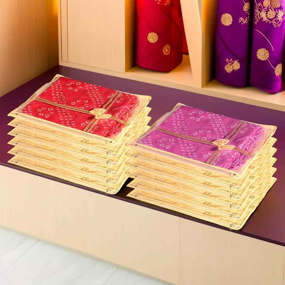 Kuber Industries Printed Non Woven Saree Cover Set Of 12 Pcs (With Zip Lock)