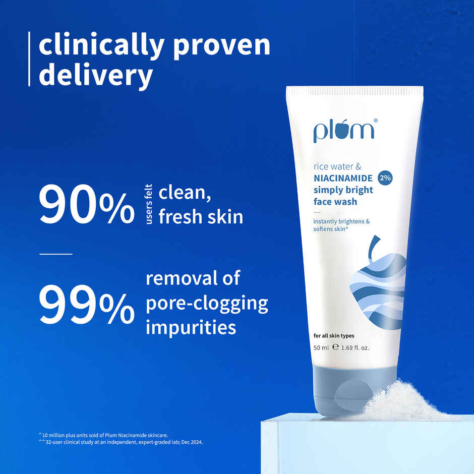 Plum Simply Bright 2% Niacinamide Face Wash With Rice Water Brightens Skin | Helps Fade Blemishes