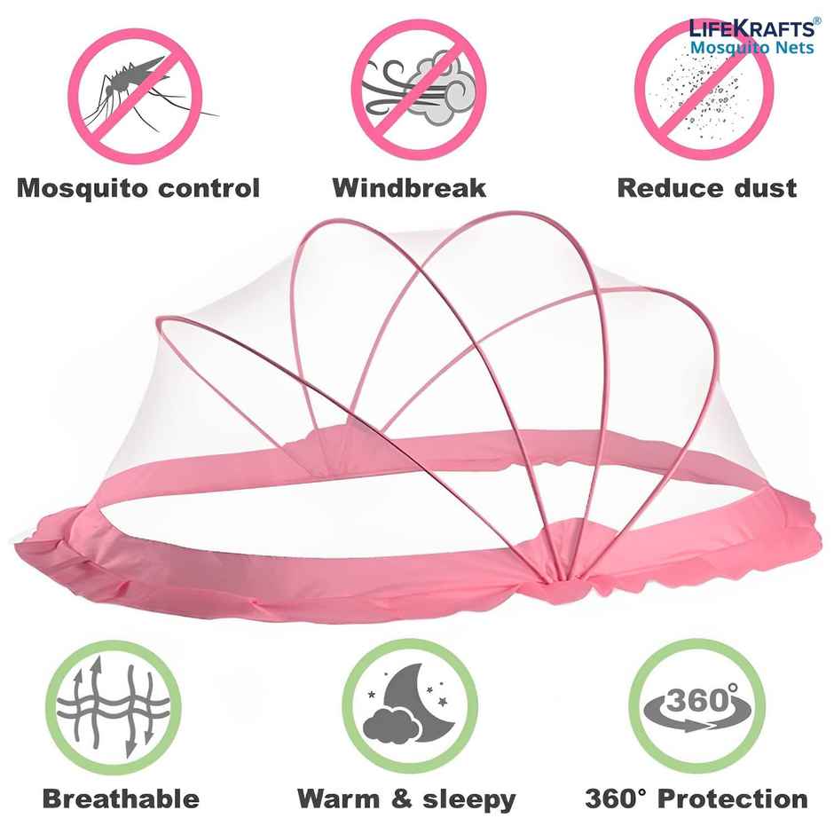 Lifekrafts Foldable Mosquito Net For Baby | Baby Pink