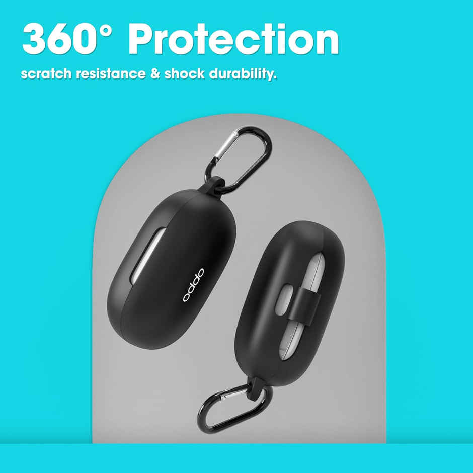 Sounce Anti Fall Dust Protection Case Cover Compatible with Oppo Enco Buds Headphones Case Silicone Headset case with Keychain (Case Cover only)(Black)