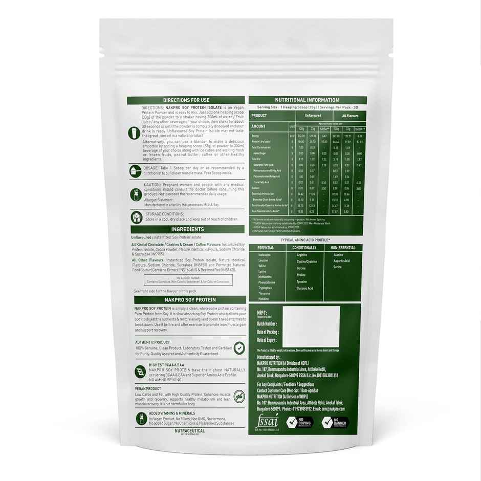 Nakpro Complete Soy Protein Isolate Vanilla - 25.3G Protein 4.6G Bcaa