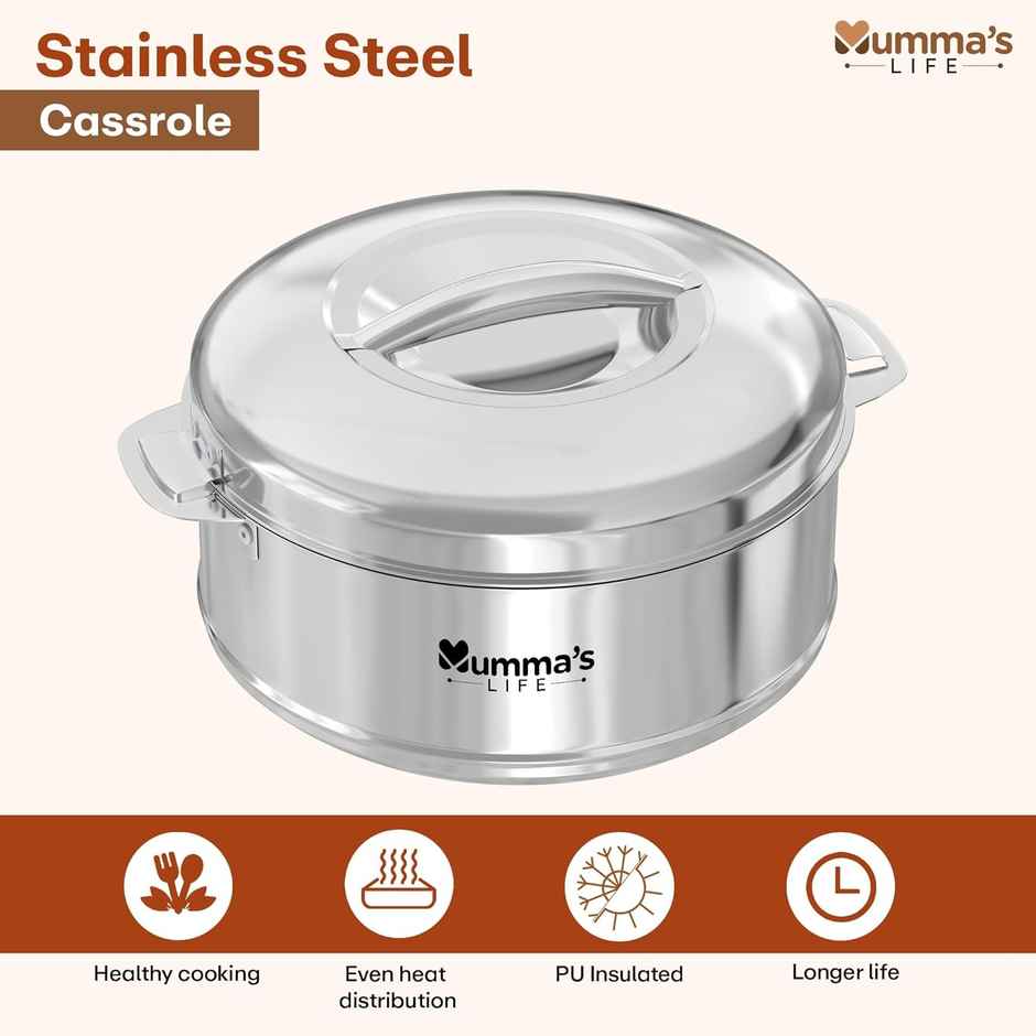 Mumma s Life Hot Box | Casseroles | Hot Boxes for Kitchen | Odourless | Silver | 2700 ml