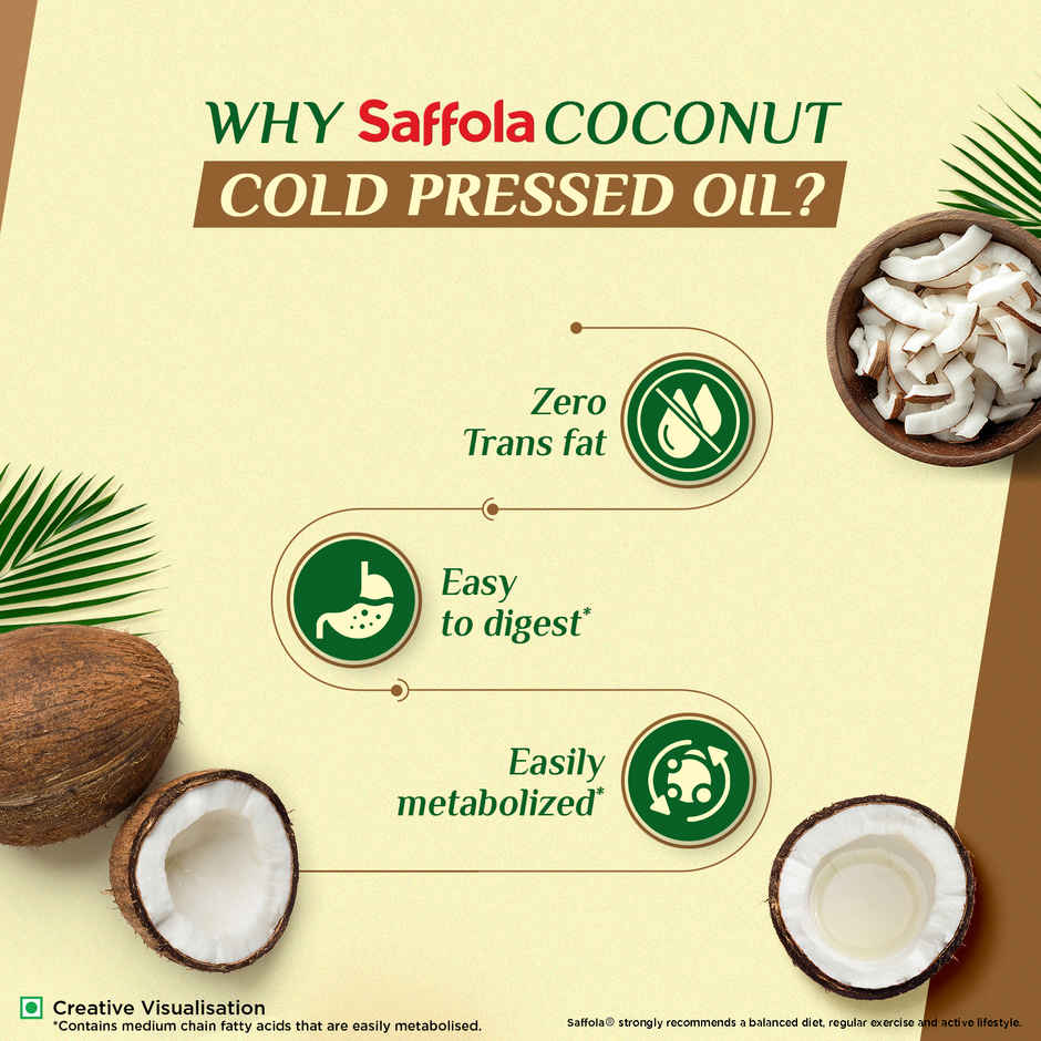 Saffola Cold Pressed Coconut Oil | Zero trans fat | No chemicals or heat | Unrefined