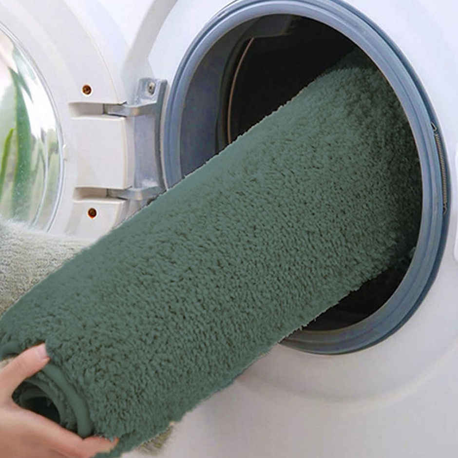 Casacraft by Pepperfry Microfibre Anti- Skid Door Mat | 43 x 31 cm | Green Solid