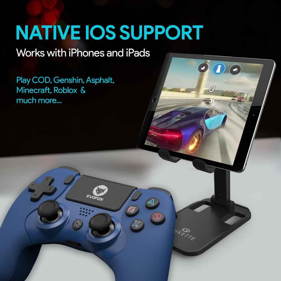 EvoFox Elite Play ps4 controller dualshock 4, iPad & iPhones | Bluetooth 5 | Dual Vibration | 6 Axis Gyro Sensor | 10 Hours of Game Play | Touch Panel | Built in Speaker | 3.5 mm Headset Port - Blue