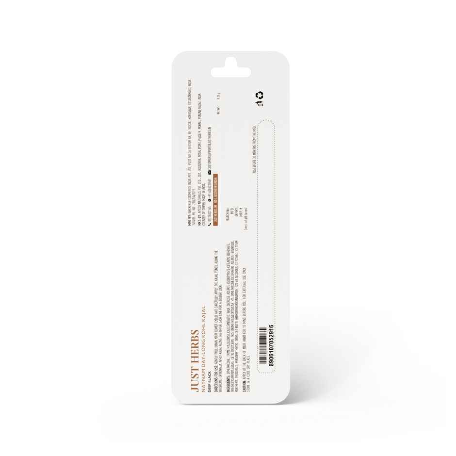 Just Herbs Naynam Day Long Kohl Kajal Smudge-Proof Sweet Almond Oil & Vitamin E (Deep Black)