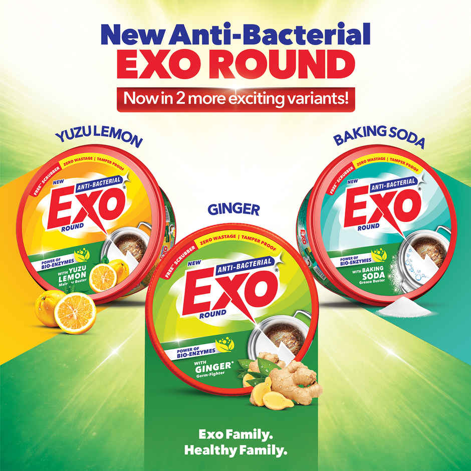 Exo Anti-Bacterial Round Dishwash Bar, Ginger With Power of Bio-Enzymes with free scrubber